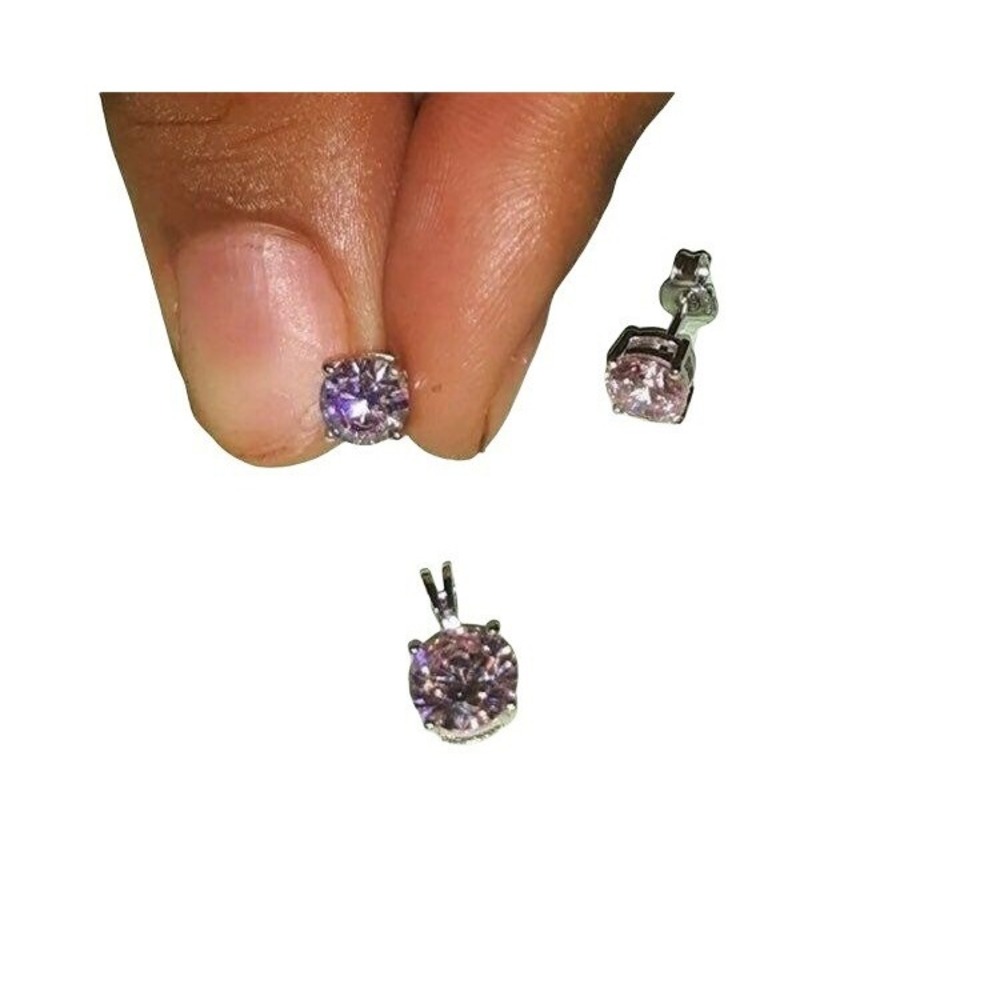Sterling Silver‎ Pink CZ Pendant Set Earrings and Pendant
